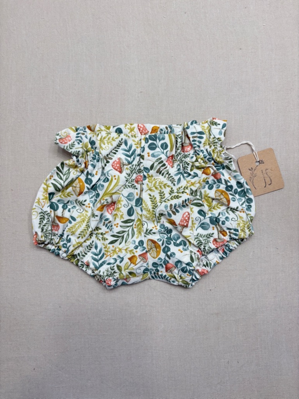 Floral Woodland Diaper Cover in White, Green & Rust - Boutique Design 6-9 months